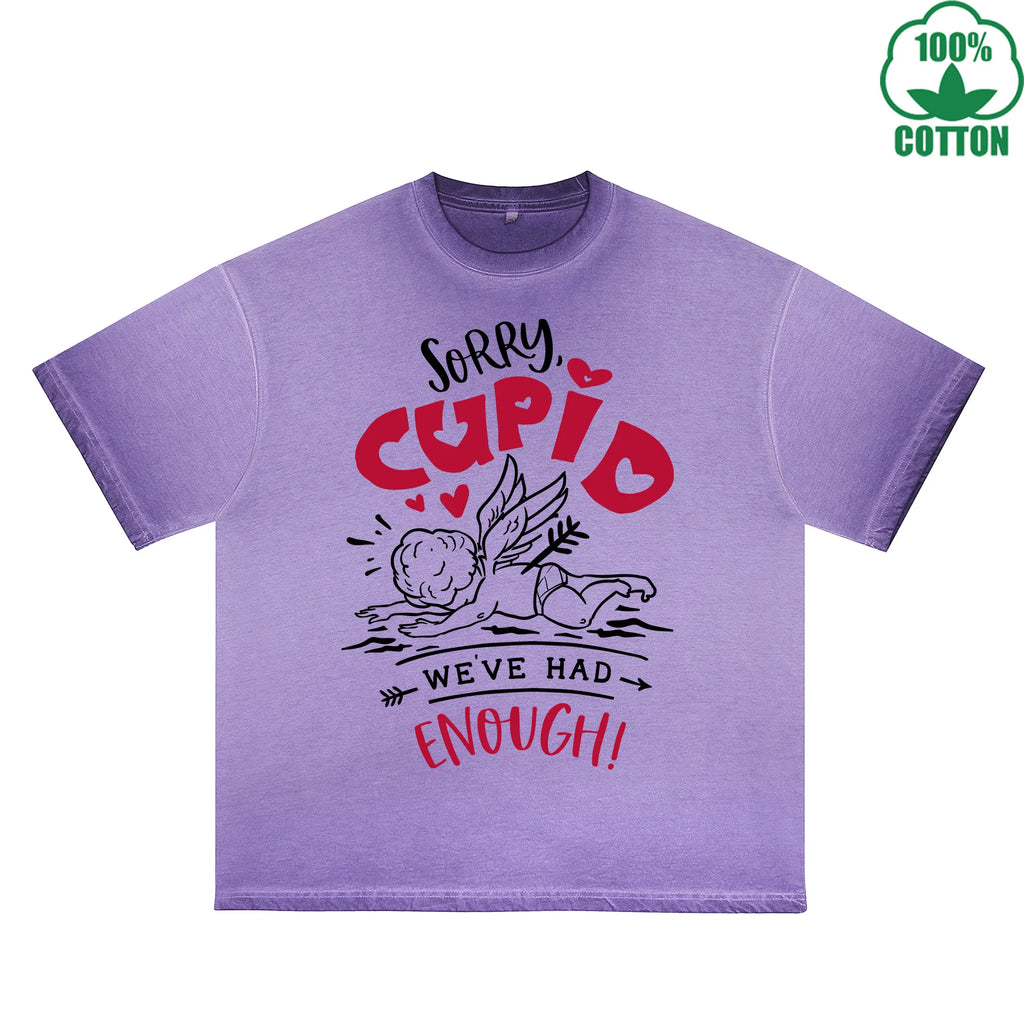 Sorry God of Love Printed Dirty Wash T-Shirt 230G Multicolor Loose Trendy Fashionable 100%Cotton Short Sleeve Top