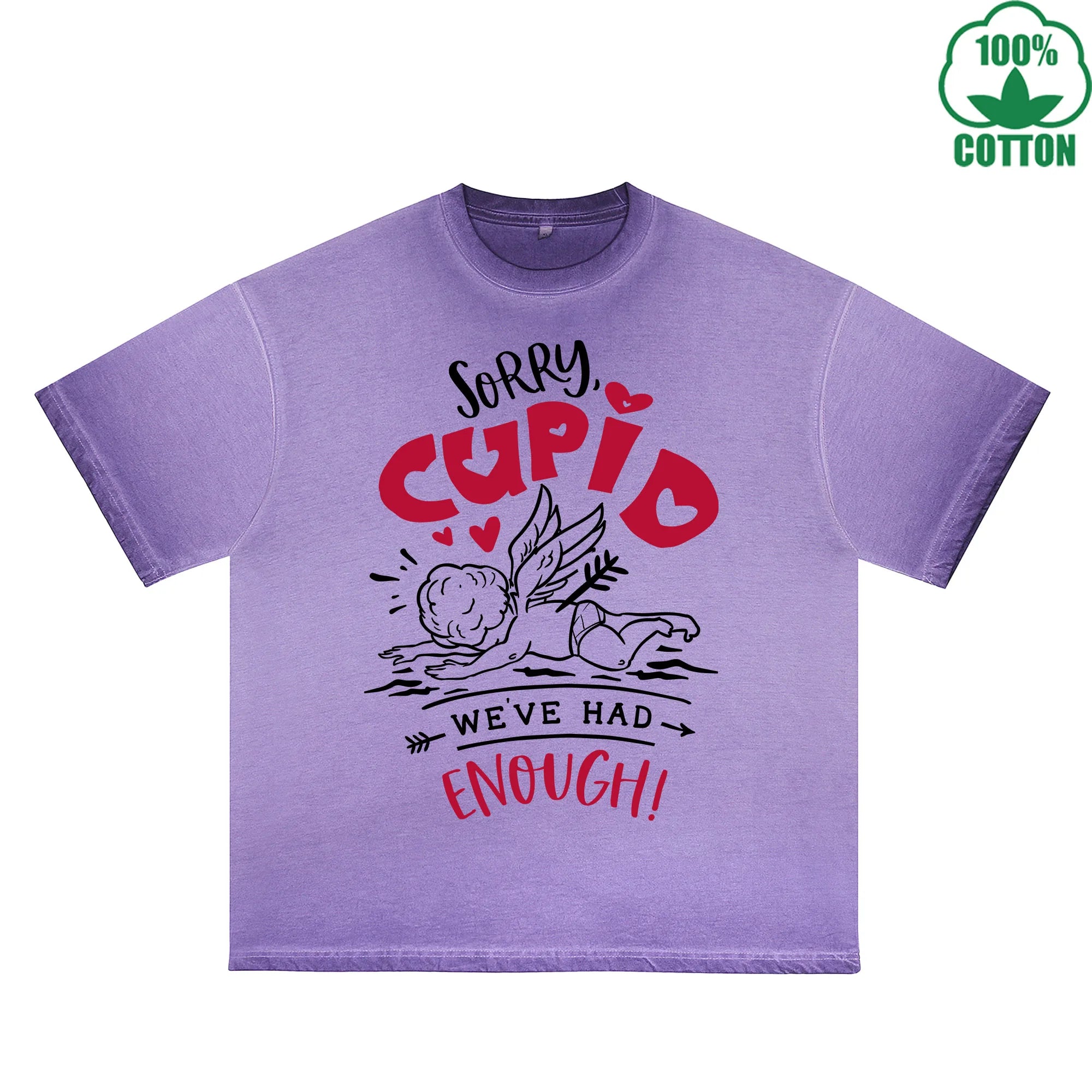 Sorry God of Love Printed Dirty Wash T-Shirt 230G Multicolor Loose Trendy Fashionable 100%Cotton Short Sleeve Top