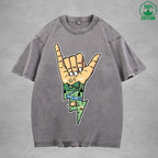 Lightning Camping Interest Printed Washed T-Shirt 230G Multicolor Loose Trendy Fashionable 100%Cotton Short Sleeve Top