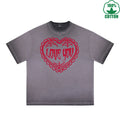 Love You Printed Dirty WashT-Shirt 230G Multicolor Loose Trendy Short Sleeves Fashionable 100%Cotton Top
