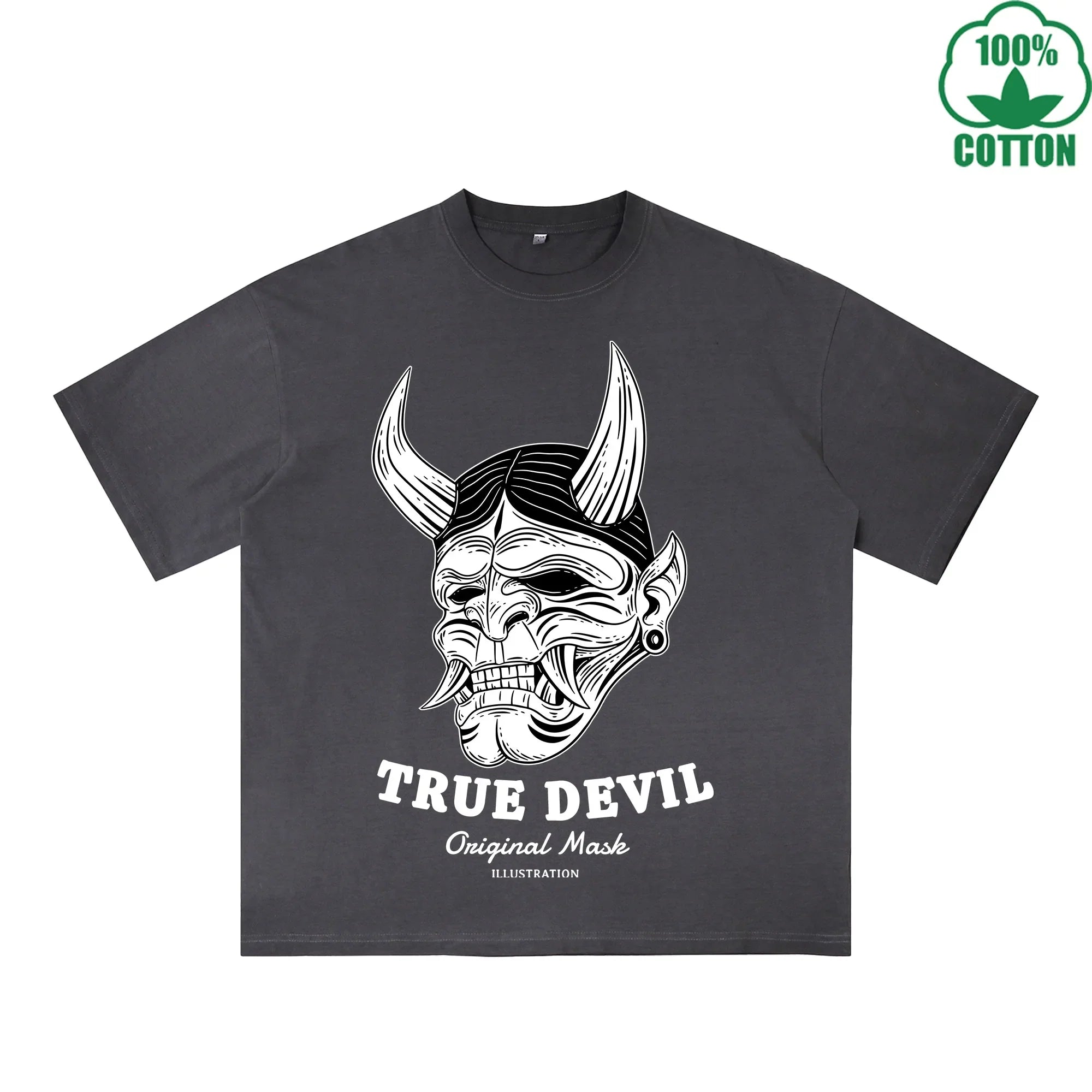 True Devil Printed Dirty WashT-Shirt 230G Multicolor Loose Trendy Fashionable 100%Cotton Short Sleeve Top