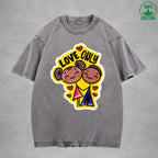 Love onlyInterest Printed Washed T-Shirt 230G Loose Trendy Fashionable 100%Cotton Short Sleeve Top