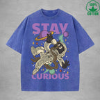 Stay Curious American Retro 230G Washed T-Shirt Available in Multiple Colors Fashionable Pure Cotton Short Sleeve
