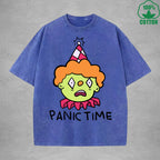 Panic TimeInterest Printed Washed T-Shirt 230G Loose Trendy Fashionable 100%Cotton Short Sleeve Top