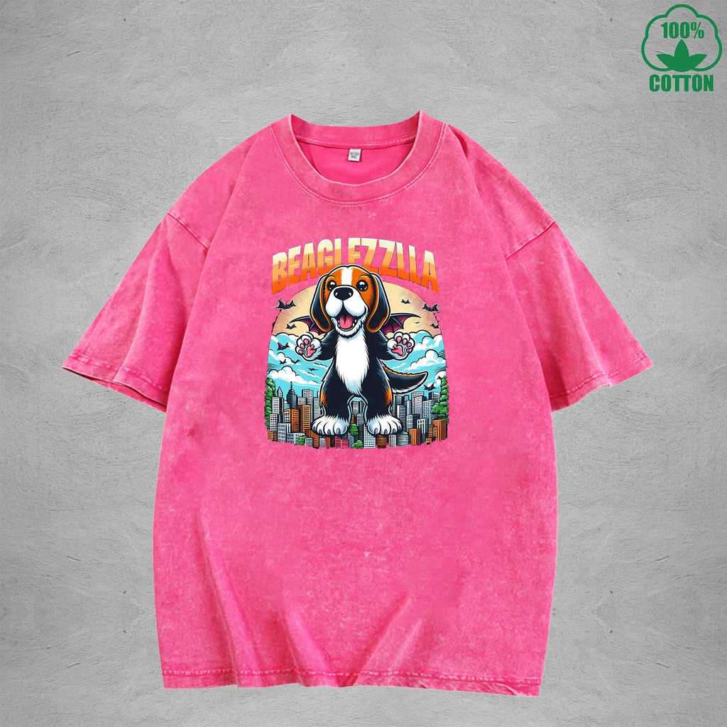 BeaglfizzllaInterest Printed Washed T-Shirt 230G Loose Trendy Fashionable 100%Cotton Short Sleeve Top