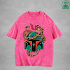 Deadly SnakeInterest Printed Washed T-Shirt 230G Multicolor Loose Trendy Fashionable 100%Cotton Short Sleeve Top