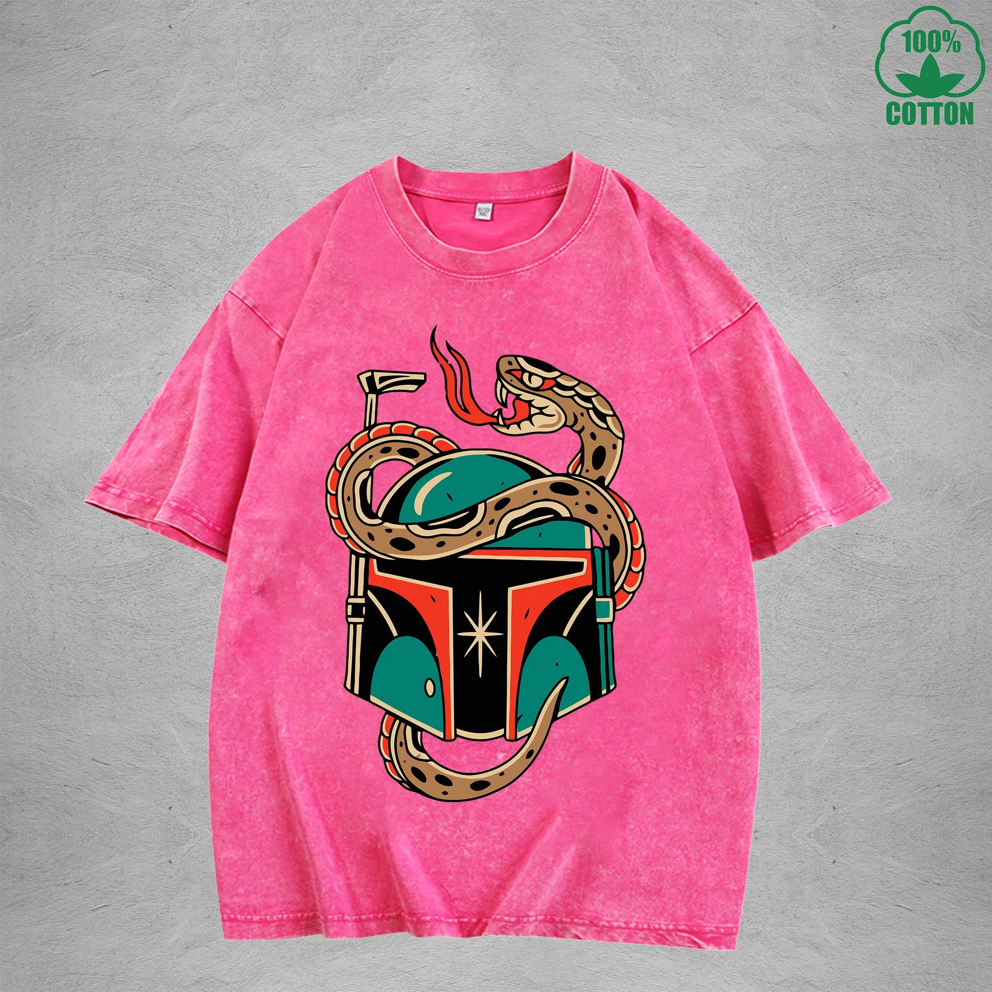 Deadly SnakeInterest Printed Washed T-Shirt 230G Multicolor Loose Trendy Fashionable 100%Cotton Short Sleeve Top