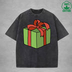 Christmas Present Interest Printed Washed T-Shirt 230G Multicolor Loose Trendy Fashionable 100%Cotton Short Sleeve Top