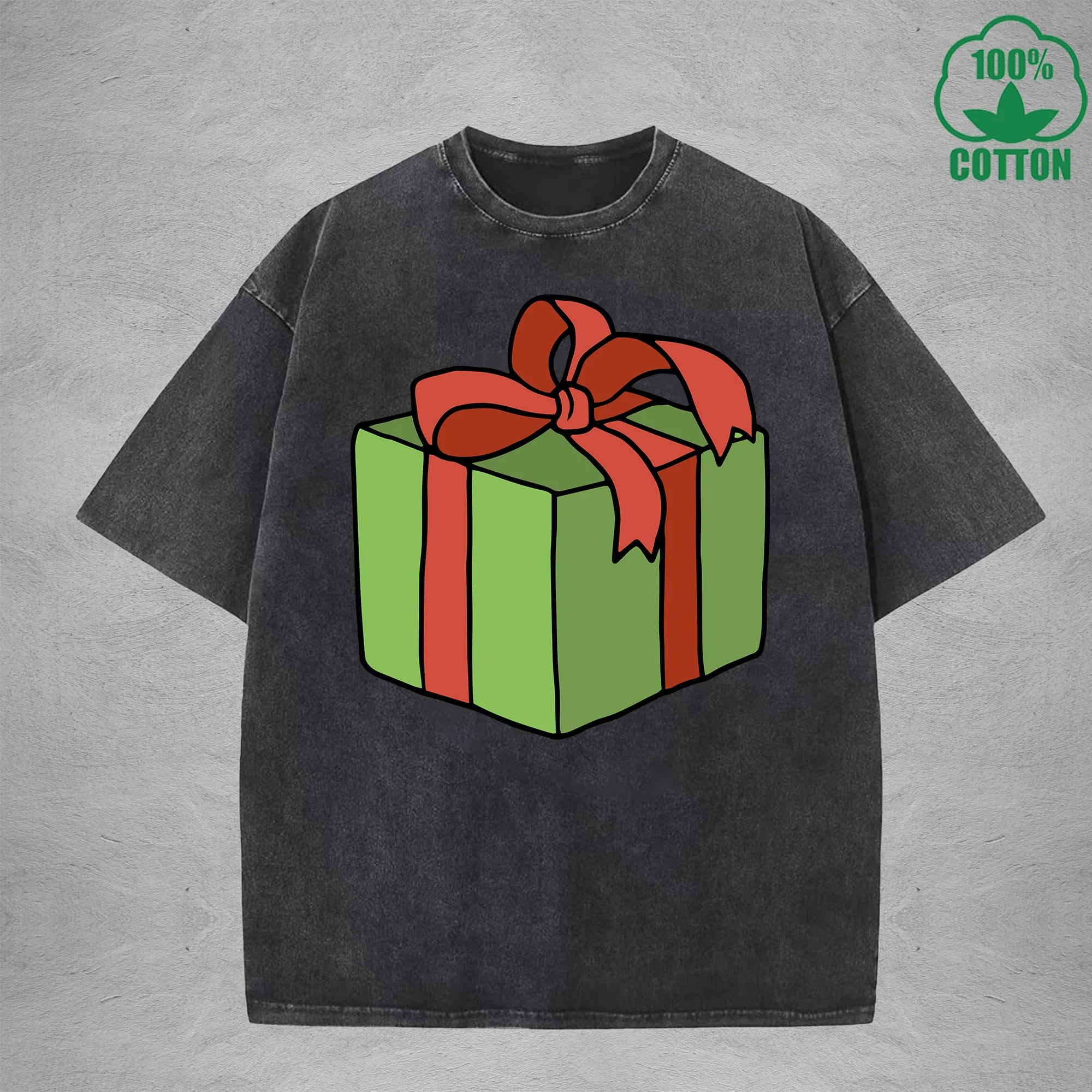 Christmas Present Interest Printed Washed T-Shirt 230G Multicolor Loose Trendy Fashionable 100%Cotton Short Sleeve Top