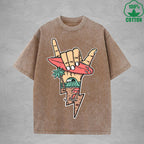 Lightning Surfing Interest Printed Washed T-Shirt 230G Multicolor Loose Trendy Fashionable 100%Cotton Short Sleeve Top