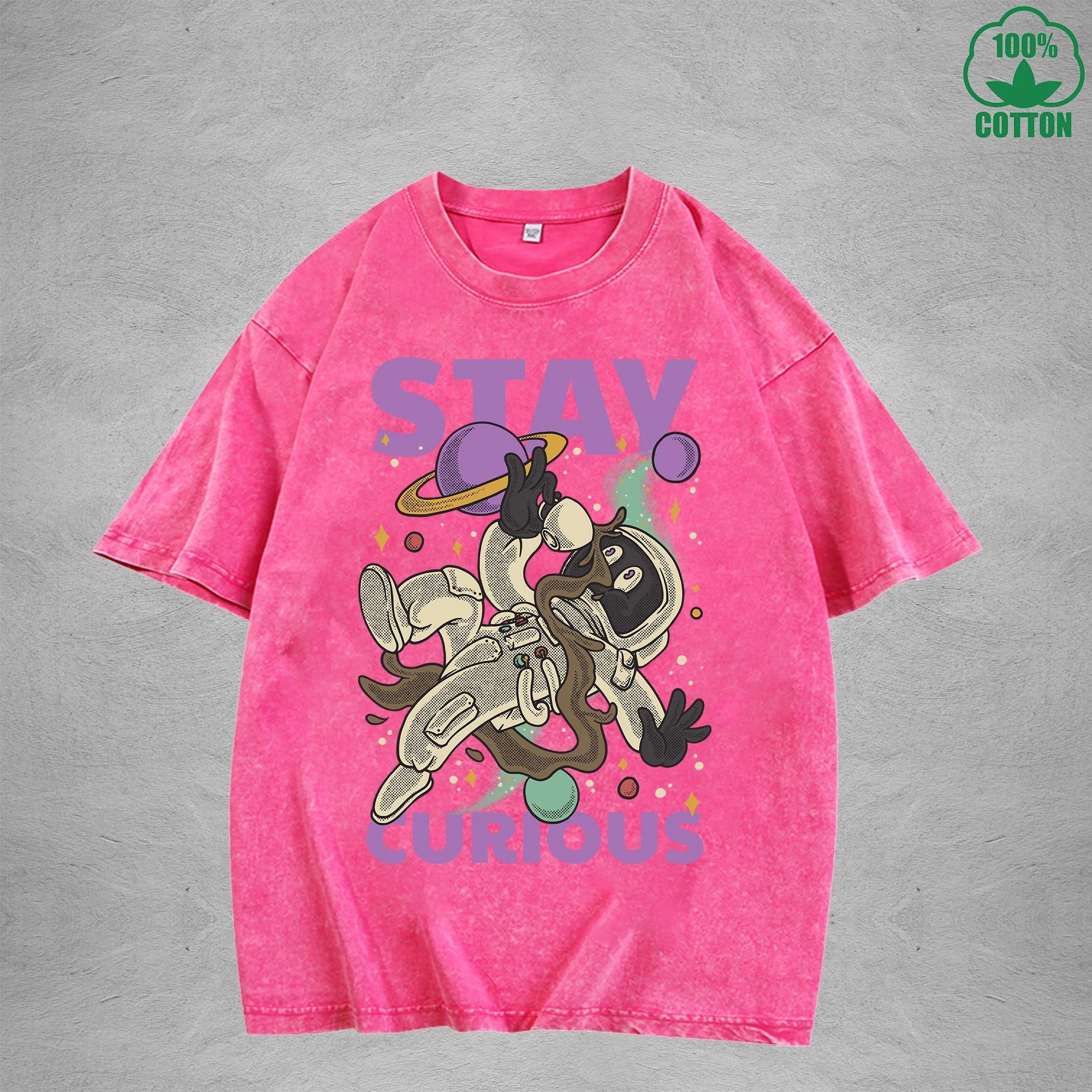 Stay Curious American Retro 230G Washed T-Shirt Available in Multiple Colors Fashionable Pure Cotton Short Sleeve