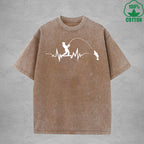 Fisherman Interesting Printed Washed T-Shirt 230G Multicolor Loose Trendy Fashionable Cotton Short Sleeve Top