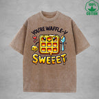 Waffle-Y SweetInterest Printed Washed T-Shirt 230G Loose Trendy Fashionable 100%Cotton Short Sleeve Top