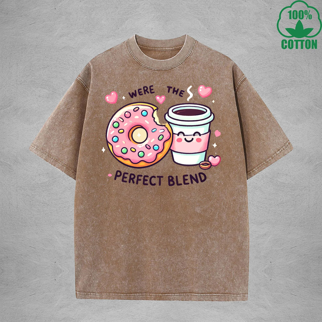 Were The Perfect BlendInterest Printed Washed T-Shirt 230G Loose Trendy Fashionable 100%Cotton Short Sleeve Top