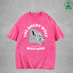 The Angry WolfInterest Printed Washed T-Shirt 230G Multicolor Loose Trendy Fashionable 100%Cotton Short Sleeve Top