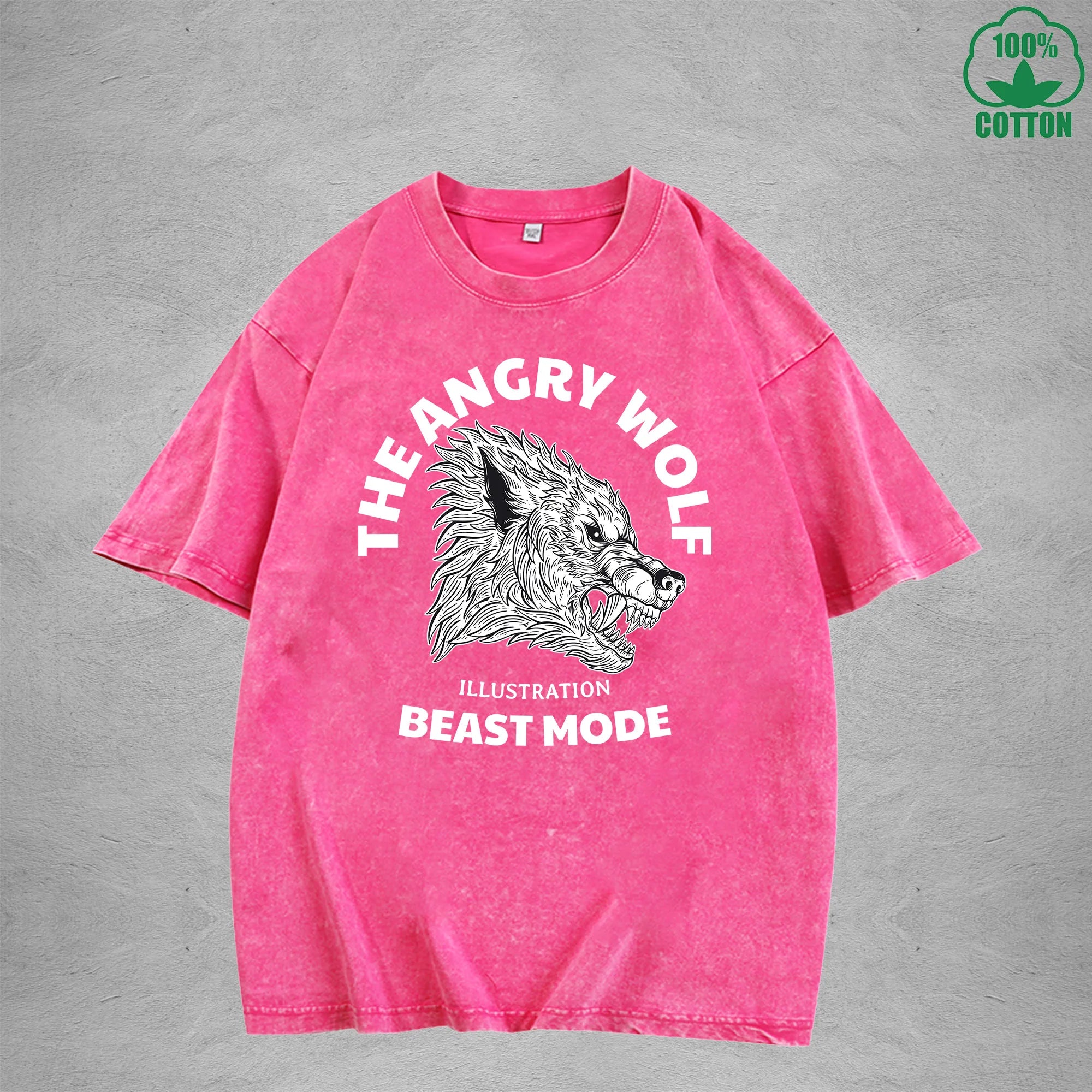 The Angry WolfInterest Printed Washed T-Shirt 230G Multicolor Loose Trendy Fashionable 100%Cotton Short Sleeve Top