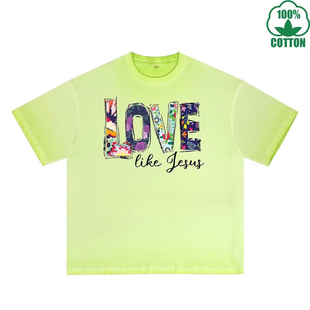 Love Printed Dirty WashT-Shirt 230G Multicolor Loose Trendy Fashionable 100%Cotton Short Sleeve Top