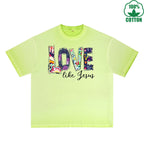 Love Printed Dirty WashT-Shirt 230G Multicolor Loose Trendy Fashionable 100%Cotton Short Sleeve Top