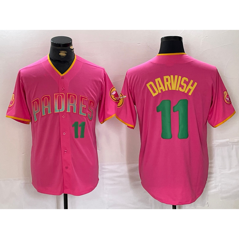 San Diego Padres #11 Yu Darvish Pink Player Number Fashion Baseball Jersey