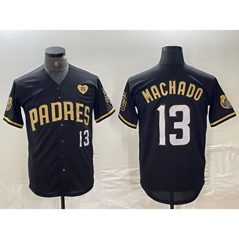 San Diego Padres #13 Manny Machado Black Gold With Patch Cool Base Stitched Baseball Jersey