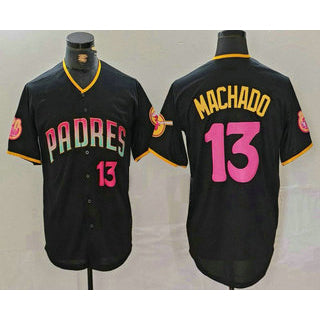 San Diego Padres #13 Manny Machado Number Black 20th Anniversary Cool Base Stitched Baseball Jersey