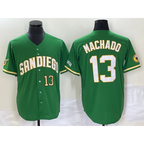 San Diego Padres #13 Manny Machado Number Green Cool Base Stitched Baseball Jersey