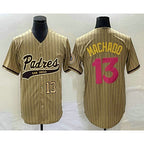 San Diego Padres #13 Manny Machado Number Tan Pinstripe 2023 City Connect Cool Base Stitched Baseball Jersey