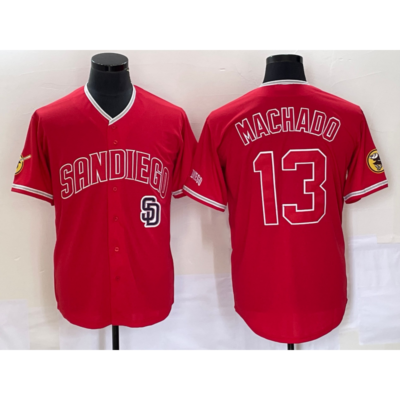 San Diego Padres #13 Manny Machado Red NEW 2023 Cool Base Stitched Baseball Jersey