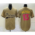 San Diego Padres #13 Manny Machado Tan Pinstripe 2023 City Connect Cool Base Stitched Baseball Jersey