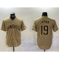 San Diego Padres #19 Tony Gwynn Khaki Team Logo Cool Baseball Jersey