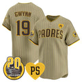 San Diego Padres #19 Tony Gwynn Tan 'For Peter' And Petco Park 20th Patch Limited Stitched Baseball Jersey