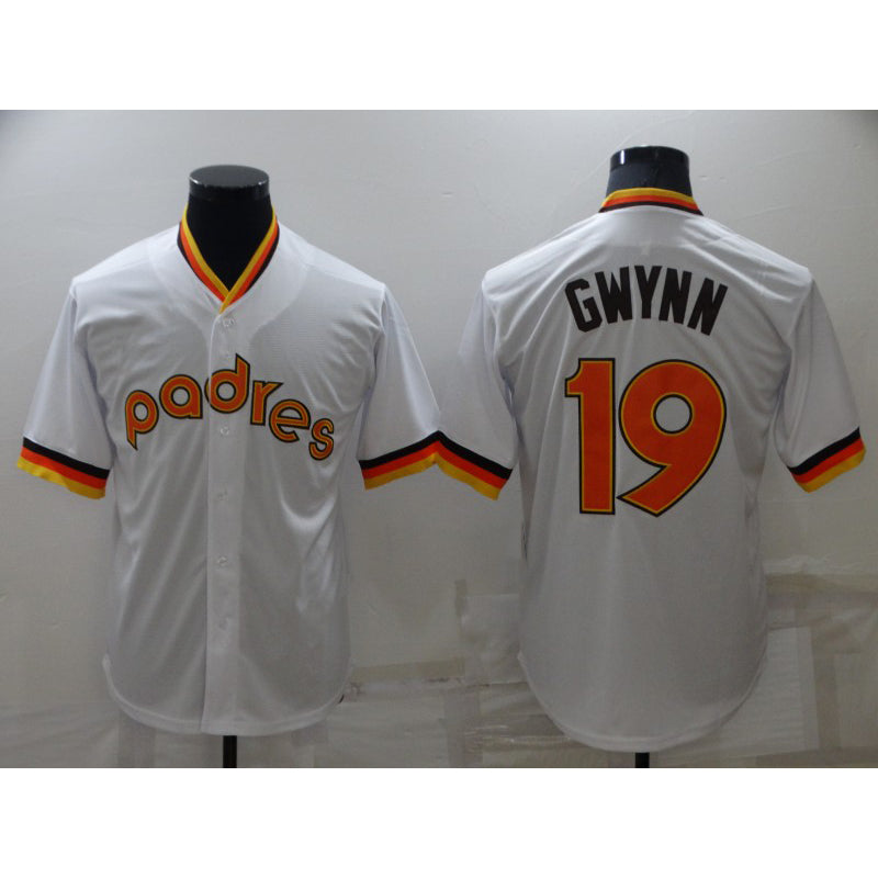 San Diego Padres #19 Tony Gwynn White Cooperstown Collection Stitched Throwback Baseball Jersey