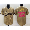 San Diego Padres #22 Juan Soto Number Tan Pinstripe 2023 City Connect Cool Base Stitched Baseball Jersey