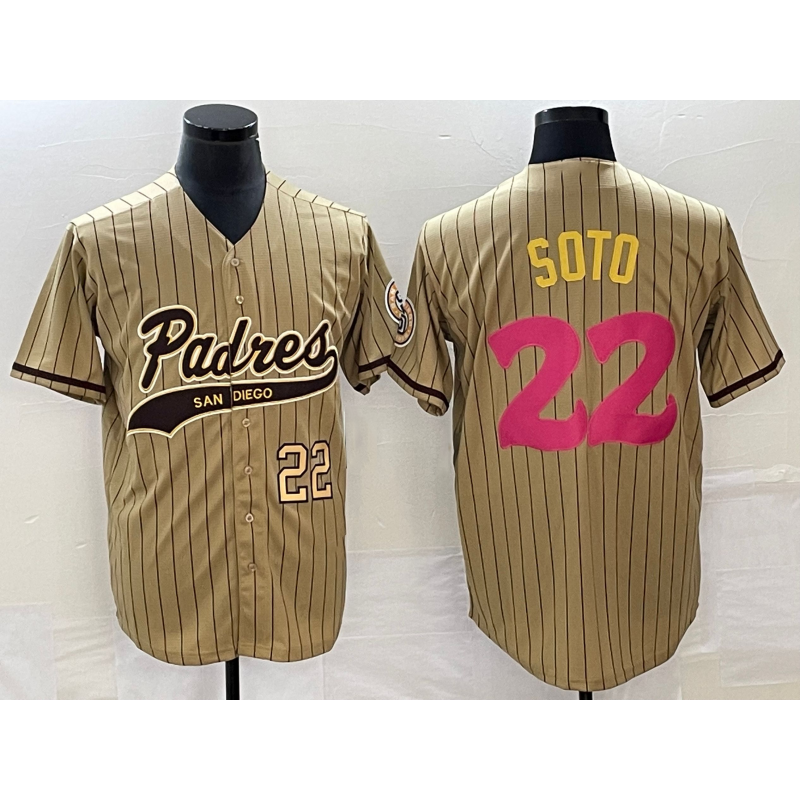 San Diego Padres #22 Juan Soto Number Tan Pinstripe 2023 City Connect Cool Base Stitched Baseball Jersey