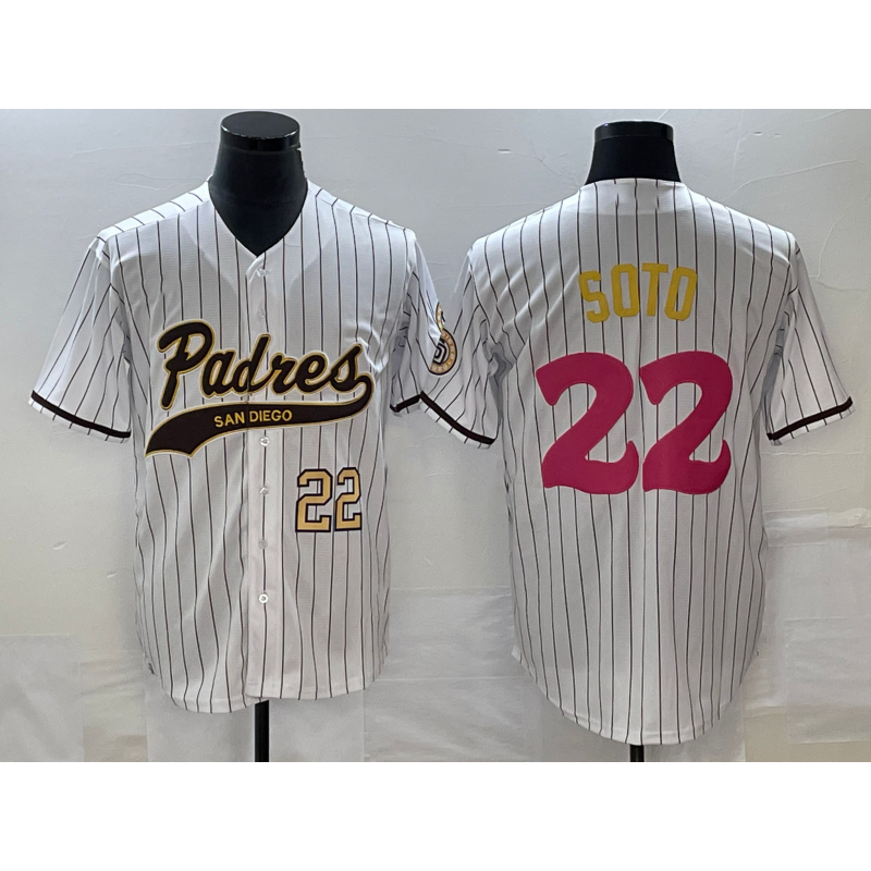 San Diego Padres #22 Juan Soto Number White Pinstripe 2023 City Connect Cool Base Stitched Baseball Jersey