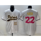 San Diego Padres #22 Juan Soto Number White Pinstripe 2023 City Connect Cool Base Stitched Baseball Jersey
