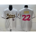 San Diego Padres #22 Juan Soto White Pinstripe 2023 City Connect Cool Base Stitched Baseball Jersey