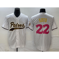 San Diego Padres #22 Juan Soto White Pinstripe 2023 City Connect Cool Base Stitched Baseball Jersey