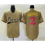 San Diego Padres #2 Xander Bogaerts Number Tan Pinstripe 2023 City Connect Cool Base Stitched Baseball Jersey