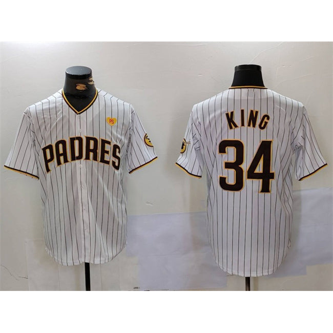 San Diego Padres #34 Michael King White With PS Patch Cool Base Stitched Baseball Jersey