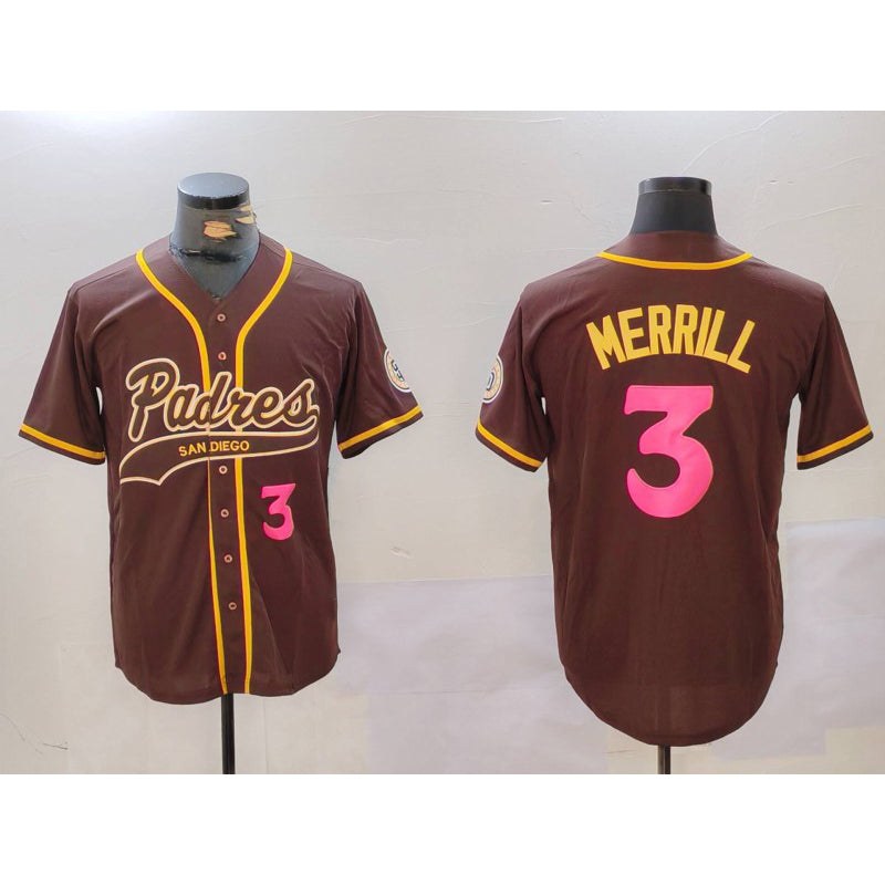 San Diego Padres #3 Jackson Merrill Brown Cool Base Stitched Baseball Jersey