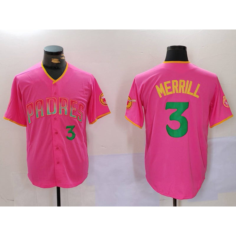San Diego Padres #3 Jackson Merrill Pink Player Number Fashion Baseball Jersey