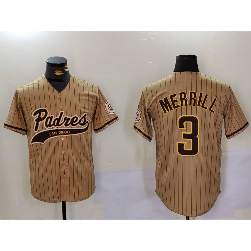 San Diego Padres #3 Jackson Merrill Tan 2023 Cool Base Stitched Baseball Jersey