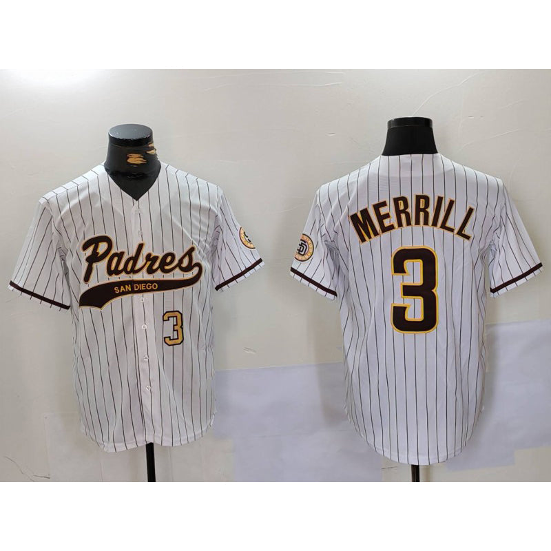 San Diego Padres #3 Jackson Merrill White 2023 Cool Base Stitched Baseball Jersey