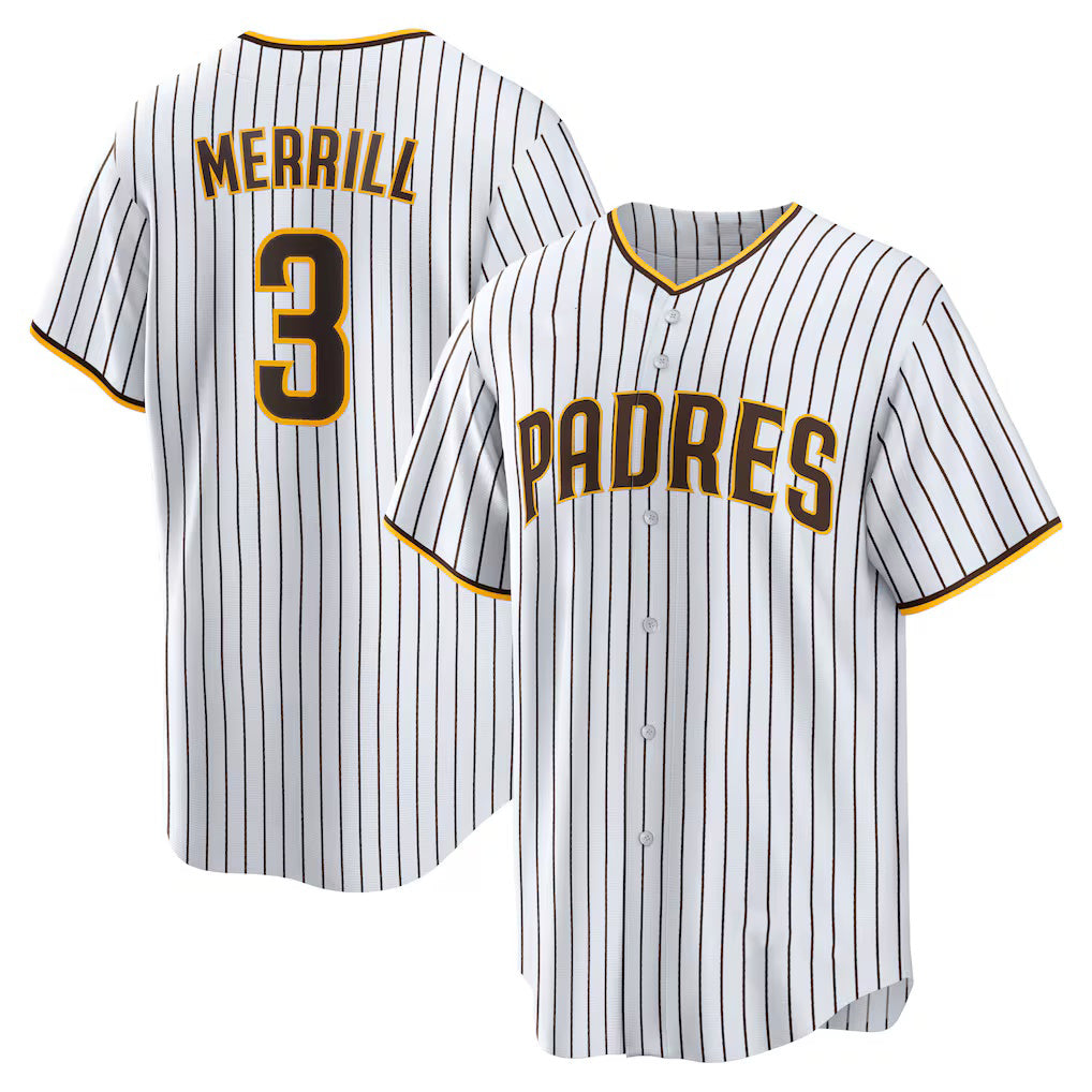 San Diego Padres #3 Jackson Merrill White Home Replica Baseball Jersey