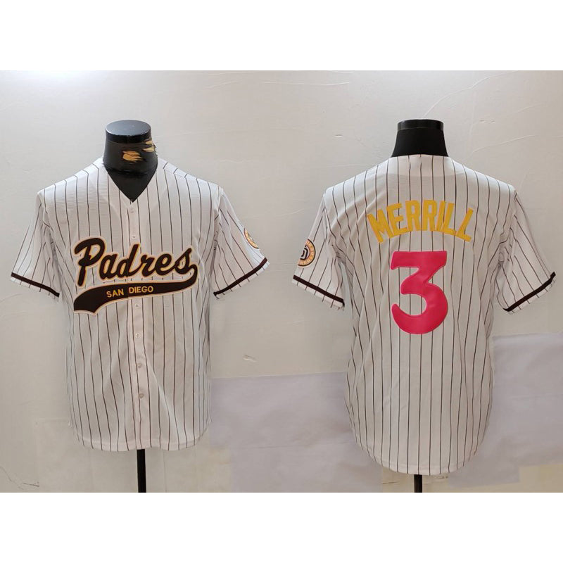 San Diego Padres #3 Jackson Merrill white Cool Base Stitched Baseball Jersey