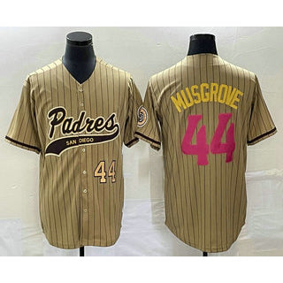 San Diego Padres #44 Joe Musgrove Number Tan Pinstripe 2023 City Connect Cool Base Stitched Baseball Jersey