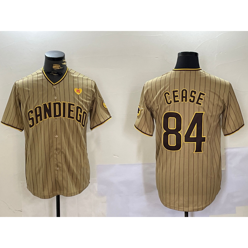 San Diego Padres #84 Dylan Cease Khaki Team Logo With PS Patch Stitched Cool Baseball Jersey