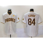 San Diego Padres #84 Dylan Cease White Team Logo With PS Patch Stitched Cool Baseball Jersey