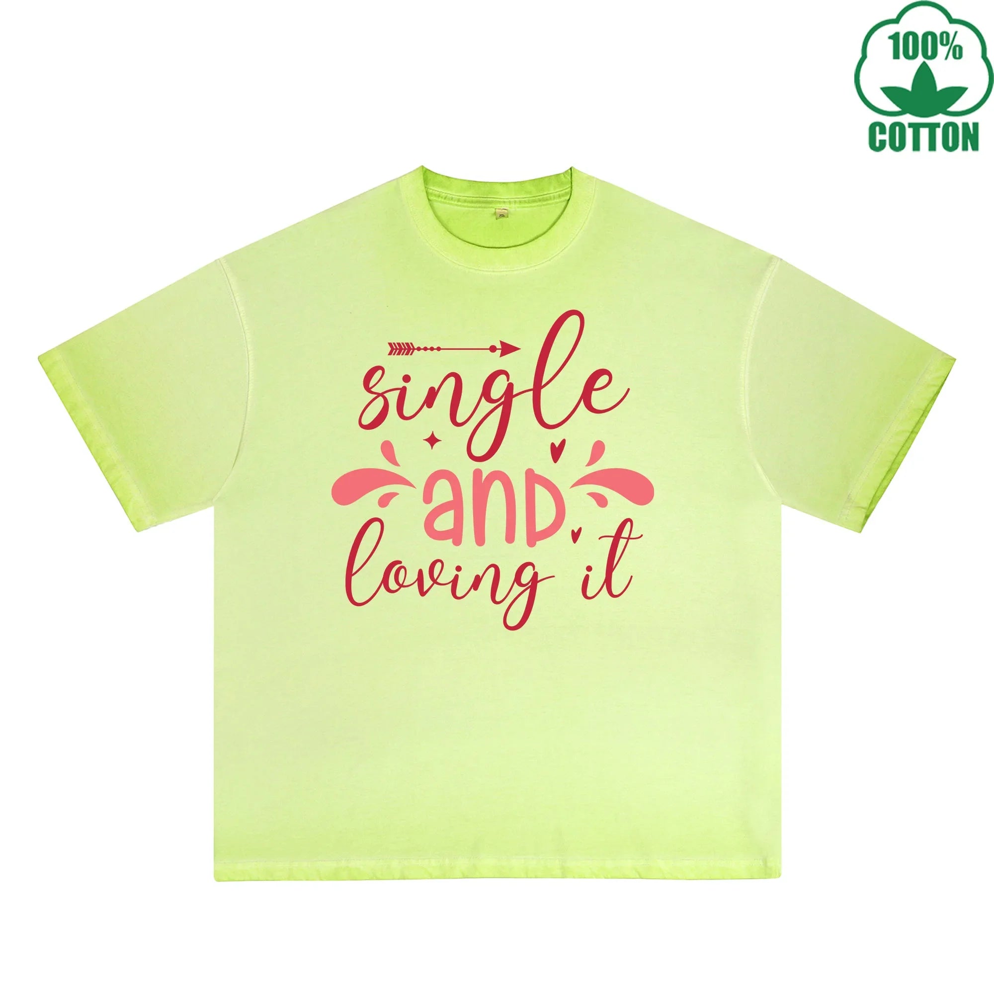 Sing Le Printed Dirty Wash T-Shirt 230G Multicolor Loose Trendy Fashionable 100%Cotton Short Sleeve Top